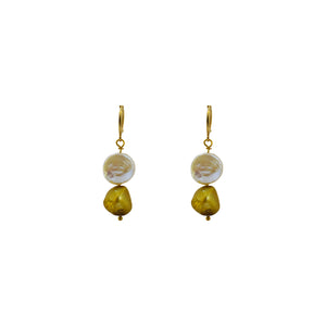 White Coin and Gold Pearl Freshwater Pearl Earrings | by Ifemi Jewels
