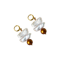Load image into Gallery viewer, Unusual biwa bronze freshwater pearl huggie earrings | by Ifemi Jewels
