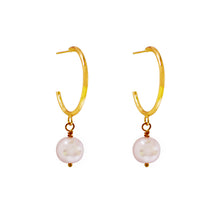 Load image into Gallery viewer, Pink Pearl Hoop Earrings, Faux Pearl Hoop Earrings, Pink Pearl Statement Earrings | by lovedbynlanla
