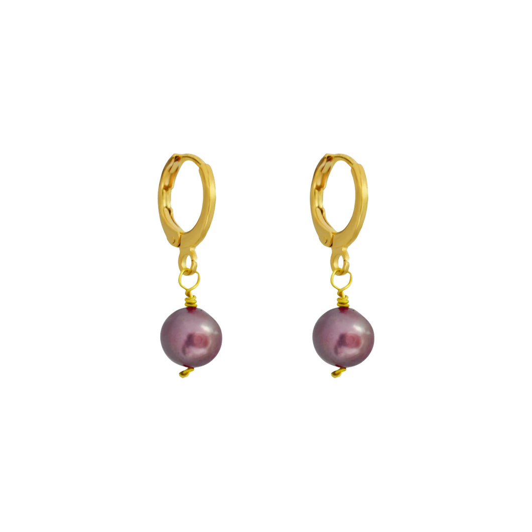 Purple Freshwater Single Pearl Huggie Earrings | by Ifemi Jewels
