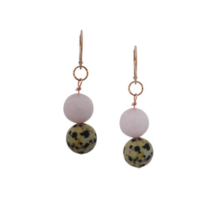 Dalmatian Jasper and Rose Quartz Rose Gold Vermeil, 9k or 18k Rose Gold Earrings, Bloom Collection | by nlanlaVictory