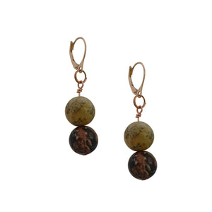 Picture Jasper and Leopard Skin Jasper Rose Gold Vermeil, 9k or 18k Rose Gold Earrings, Bloom Collection | by nlanlaVictory
