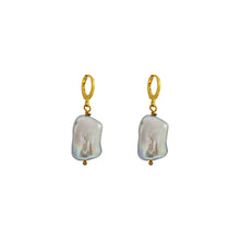 Load image into Gallery viewer, Silver freshwater pearl huggie hoop earrings | by Ifemi Jewels
