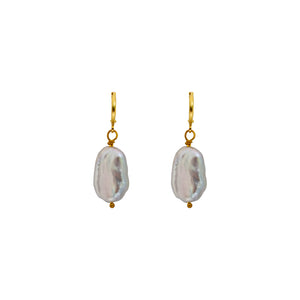 Silver freshwater pearl huggie hoop earrings | by Ifemi Jewels