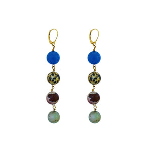 Blue Aventurine, Dalmatian Jasper, Mookaite and Sesame Jasper Yellow gold vermeil or 18k gold earrings | by nlanlaVictory